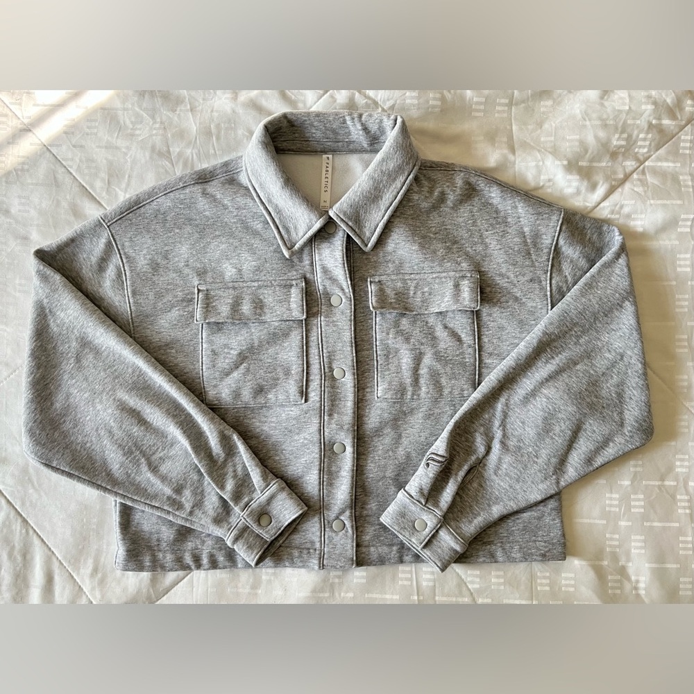 Fabletics Cozy Fleece Cropped Shirt Jacket in Classic Grey Heather